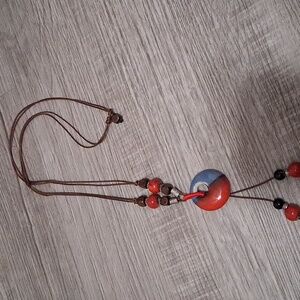 Handcrafted Red and Blue Pendant Necklace